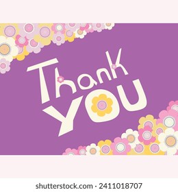 Thank you card with pink, yellow and cream flowers 