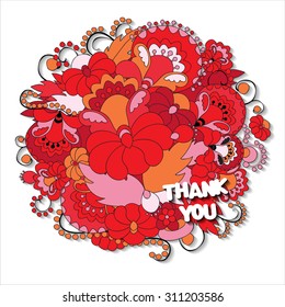 Thank You card. poster, brochure template with oriental flower. Russian or slavic design.