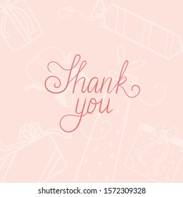 Thank you card with presents on the pastel pink background