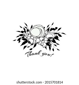 Thank you card, print or poster.  Vector design friendly illustration with flowers. 