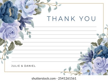 thank you card purple blue floral watercolor frame