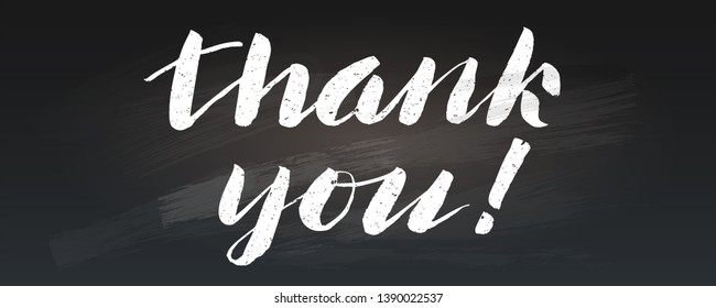 Thank you. Card with quote for thanksgiving day. Hand drawn lettering in doodle style on school Board with scuffs, vector illustration. Hand lettering written of white chalk on blackboard