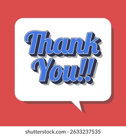 Thank you card in retro comic style with speech bubble on a red background. Writing expresses gratitude, recognition, and appreciation and is perfect for business presentations