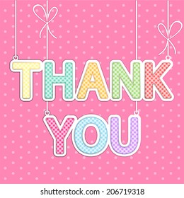 Thank You card with retro gingham fabric letters as festive garland