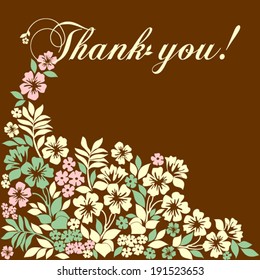 Thank you card  in retro style. Green, brown, yellow and rose shabby color. Vector Version 