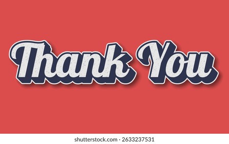 Thank you card in retro style on a red background. Writing expresses gratitude, recognition, and appreciation and is perfect for business presentations