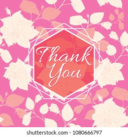 Thank you card and seamless pattern hibicus flowers on pink pastel color background.Vector illustration