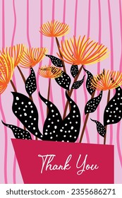 Thank you card set. Flower and leaf abstract minimal background vector