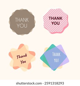 Thank you card set. Hand drawn design elements. Vector illustration.