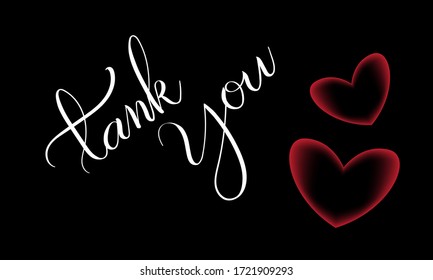 thank you card simple design, hand lettering and red heart vector