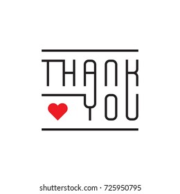 Thank you card, simple lettering with heart, vector illustration
