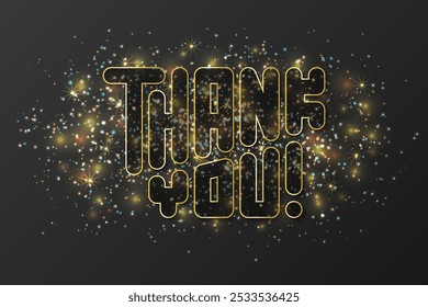 Thank You card with sparks. Vector illustration on black background.