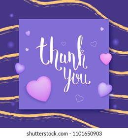  Thank you card.  Square banner with handwritten lettering and decoration elements. Vector illustration.
