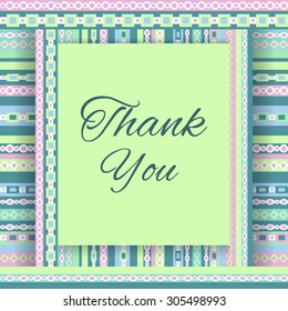 Thank you card. Stripes pattern background. Vector illustration