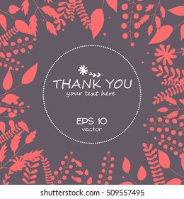 Thank you card. Stylish floral background with text  in vector.