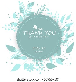 Thank you card. Stylish floral background with text  in vector.
