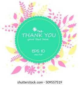Thank you card. Stylish floral background with text  in vector.