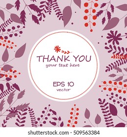 Thank you card. Stylish floral background with text  in vector.