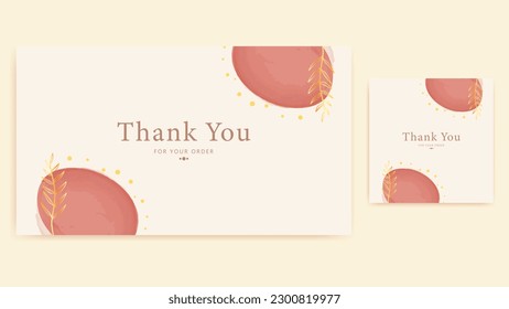 thank you card template, abstract rounded thanks card aesthetic gold leaves watercolor simple greeting card