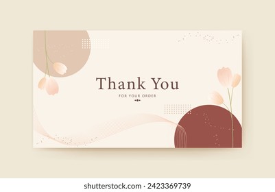 thank you card template with abstract design and tulip flower decoration. customer business card, aesthetic greeting template, printable custom small business card