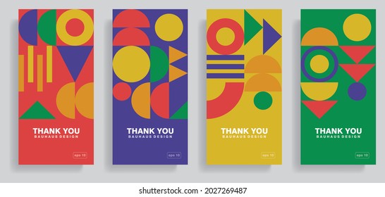 Thank you card template. Bauhaus background design. Vector eps 10.