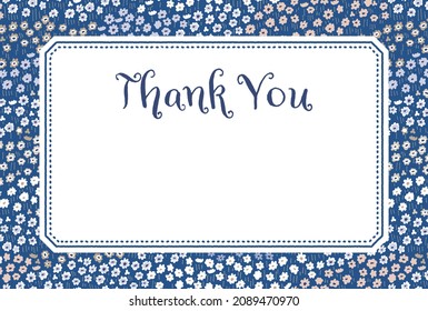 "thank you" card template with blue floral pattern