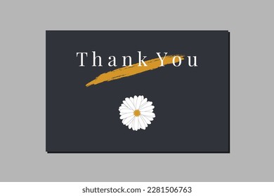 Thank you card template with brush stroke paint and chrysanthemum. Formal design with blue color.
