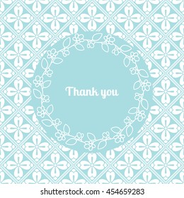 Thank you card template decorated cute pattern with floral frame. Vector illustration