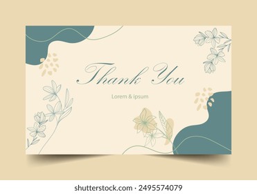 Thank you card template design with abstract minimalist background and flowers, vintage design of thank you card.