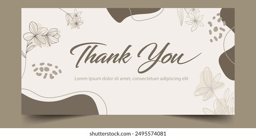 Thank you card template design with abstract minimalist background and flowers, vintage design of thank you card.