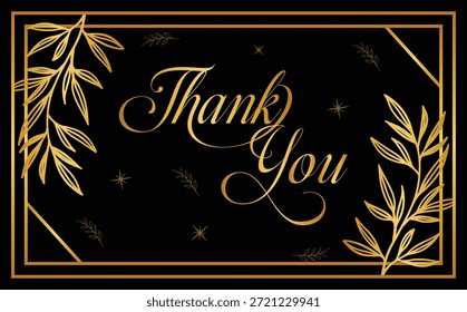 Thank you card template featuring floral elements and leaf motifs with cursive typography for appreciation messages, personal correspondence, and formal stationery use