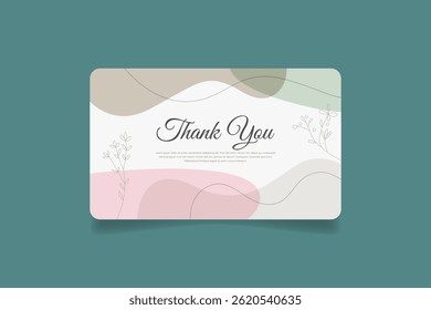 thank you card template with floral lines, abstract shapes, geometric circle elements design vector.