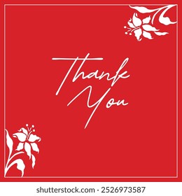 
Thank you card template with flower corner side decoration. Vector background with hand drawn flowers in linear style. Luxury minimal design for print, social media, advertisement.