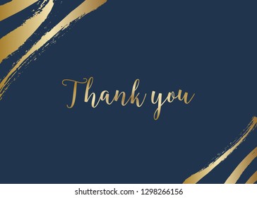 Thank you card template with golden brush strokes on dark blue background and sample text layout. Vector greeting card, wedding invitation, brochure design, scalable to 5x7 inches. - Powered by Shutterstock - Get 15% off with code: PIKWIZARD15