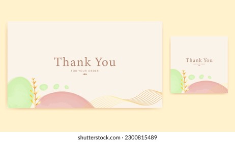 thank you card template, green and pink rounded abstract watercolor, aesthetic greeting template