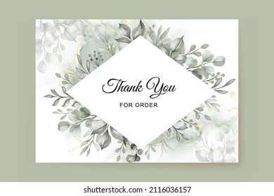 Thank you card template with greenery leaves