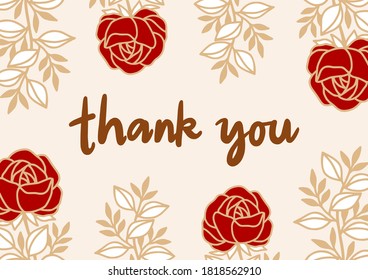 thank you card template with hand lettering and flower element decoration