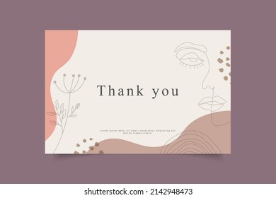 thank you card template with Hand drawn one line art portrait women illustration,vector illustration eps 10