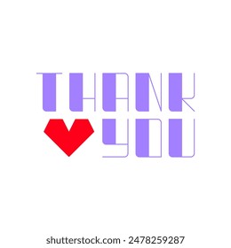 Thank you card template with phrase and heart illustration. Gratitude phrase, saying, quote. Lettering sticker illustration