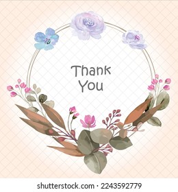 Thank you card template with  rose, orchid and greenery