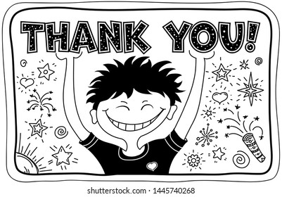 Thank you card. Text note and funny boy.