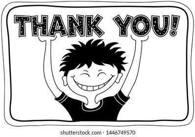 Thank you card. Text note and boy.