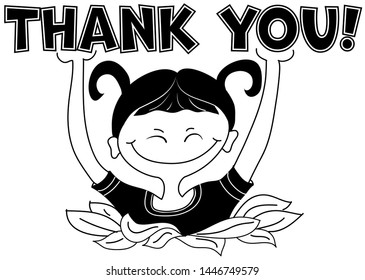 Thank you card. Text note and funny girl.