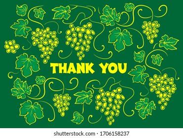 Gracias, tarjeta. Nota de texto y vid. Fondo floral verde.