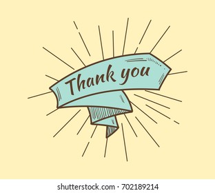 Thank you card, with text and ribbon. Retro style. Vector illustration