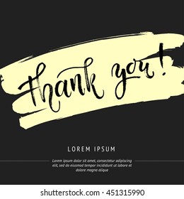 Thank you card, thanks. Vector isolated hand drawn lettering with abstract background. Printable wedding card template. Modern brush pen calligraphy. Cute words and phrases. Ready-to print.