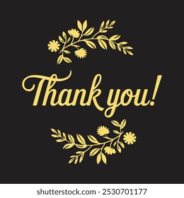 Thank You Card Typography Design, Floral Outline Thank You Card