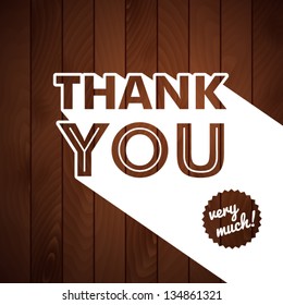 Thank You Card With Typography On A Wooden Background. Vector Image.