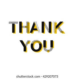 Thank You Card, Typography Poster. Memphis Style. Gold And Black