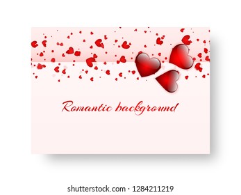 Thank you card for Valentine's day background with scarlet confetti in the shape of heart